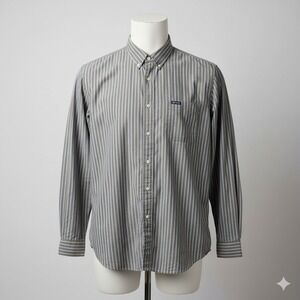 Chaps Men's XXL Button Down Shirt Long Sleeve Brown Blue Stripe Easy Care 2XL